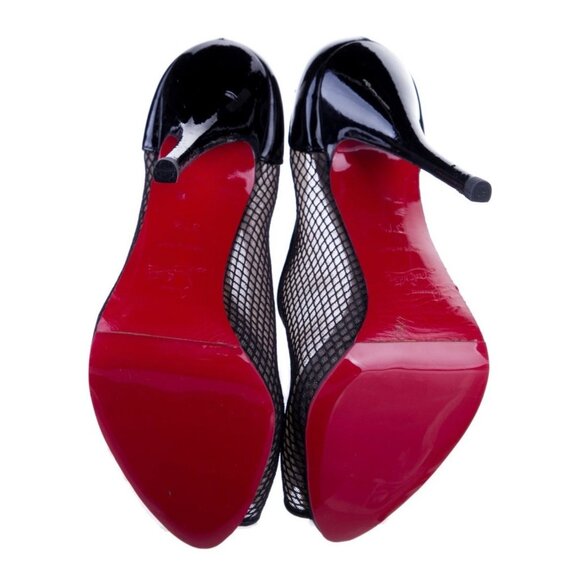 christian louboutin Authentic Black Beige Mesh Patent Leather Heels Pumps 7.5 - Picture 5 of 8